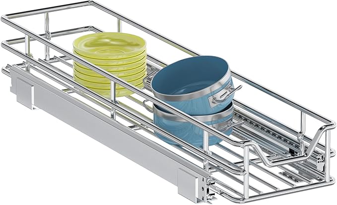 Pull Out Cabinet Organizer, 5.5" W x 21.5" D, Heavy Duty Chrome Slide Out Shelf for Narrow Base Cabinets, Sliding Wire Basket Drawer for Spices, Bottles, Snacks & Cleaning Supplies by Unknown