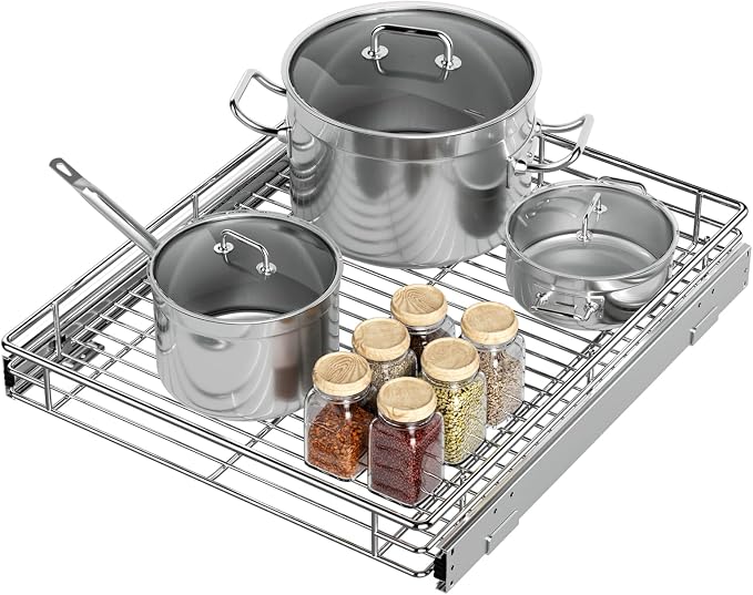 ZOINLIY Pull Out Cabinet Organizer, Slide Out Kitchen Organizers Storage | Heavy Duty Drawer Cupboard Storage Basket, Smooth Sliding, Chrome Finish by ZOINLIY