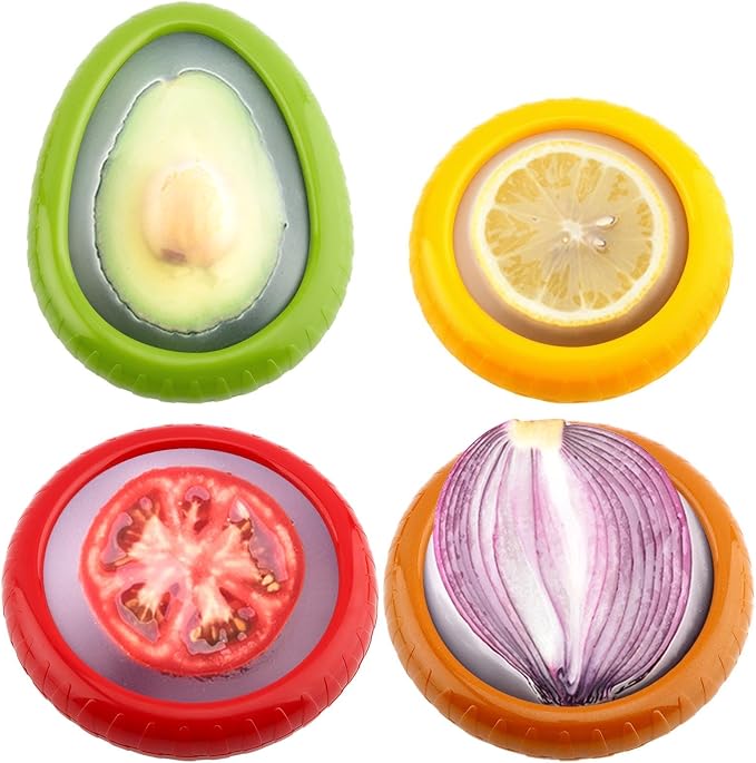 T-Raputa Avocado Saver and Tomato Holder - Set of 4 | Reusable Storage Containers,for half an avocado For Fridge, Ideal for Garlic, Onions, Lemons, and Potatoes by T-Raputa
