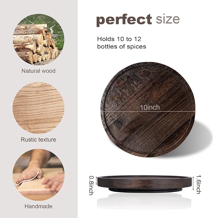 Wood Lazy Susan Turntable Kitchen Decor Round Table Tray, 10" Dark Brown | waterpoof, East clean, Non-slip, Pantry Table Decorative Tray for condiment, spice - Image 6