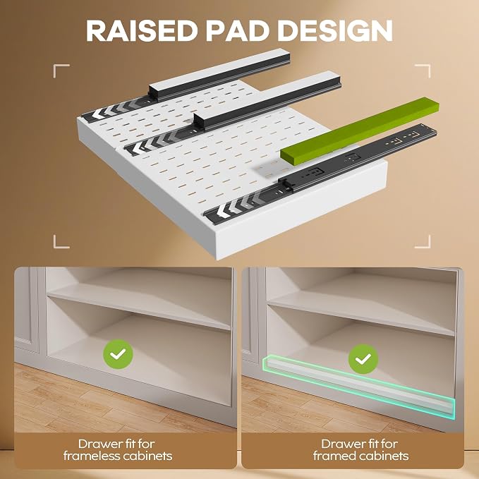 Seinloes 4 Pack Pull out Cabinet Organizer 21"Deep with Raising Pad for Framed Cabinets, Expandable Slide out Drawers for Kitchen Cabinets with 4pcs Divider Racks, Roll out Shelves 12.1"-20.4" W White - Image 2