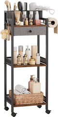 Bathroom Stand, Makeup Cart with Drawer for Cosmetic and Skincare | 3 Tier Metal Rolling Standing Unit for Bathroom, Bedroom, with Hair Organizer Storage, Vanity Storage for Women 12.8in Wide by HomeLivingStorageOrganizer