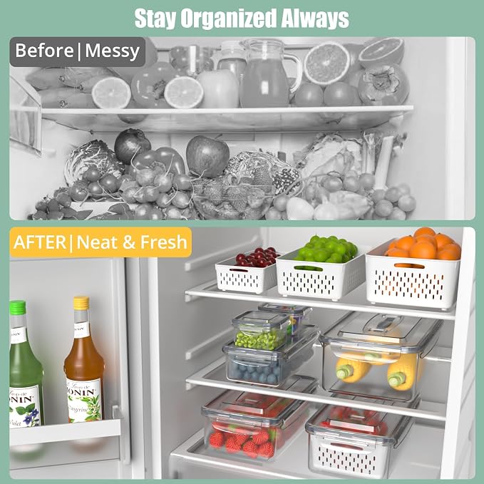 Anysig 5 Pack Fridge Fruit Storage Containers with Colander & Handle Lids | Airtight Fruit Containers for Fridge, Refrigerator Organizers and Storage, Dishwasher Safe, Keep Berry Fruit Fresh Longer - Image 3
