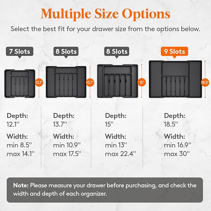 Lifewit Extra Large Silverware Drawer Organizer, Expandable Utensil Tray | BPA Free Flatware Cutlery Holder for Kitchen, Adjustable Plastic Storage for Spoons Forks Knives, 17- 30 x 18.5", Black - Image 2