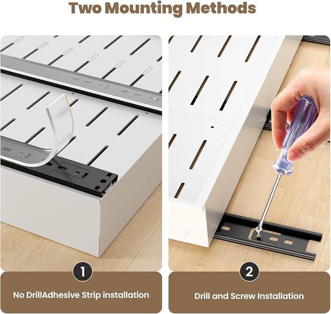 Dayacoco 2Pcs Dayacoco Pull Out Cabinet Organizer, Expandable Width (11.4"-19.4") and Depth (16.7"-21.4") With 3 Rails, Slide out Drawers for Kitchen Base Cabinet Organization, No Drill, White - Image 3