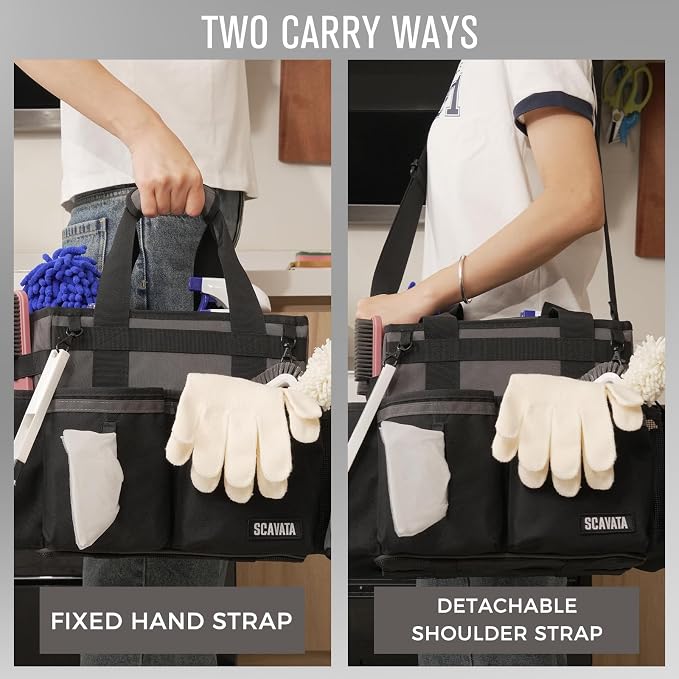 SCAVATA Compact Wearable Cleaning Caddy with Handle & Shoulder Straps | Small Cleaning Supplies Organizer, Under Sink & Car Cleaning Tools Storage Bag for Housekeepers Cleaners, DarkGrey - Image 6