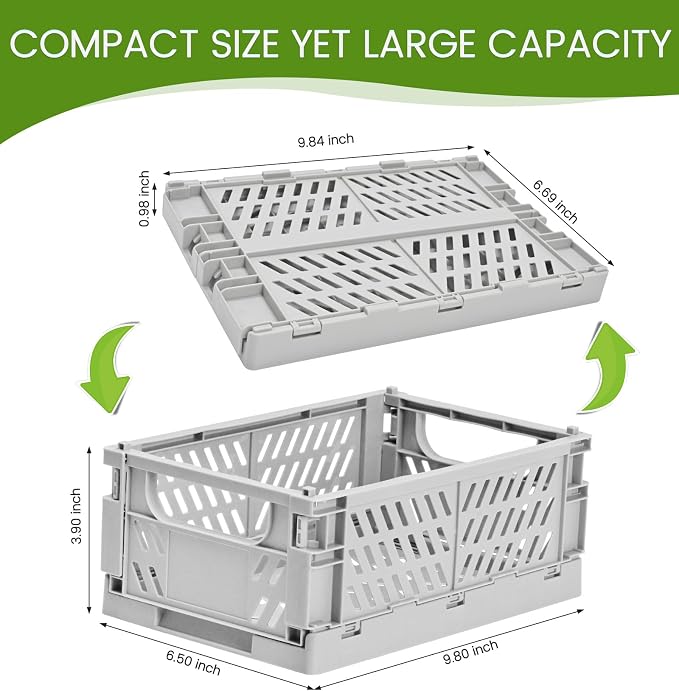 HUUSMOT 2-Pack Collapsible Plastic Storage Baskets, Grey, 9.8"x6.5"x3.8" | Pastel, Space-Saving, Collapsible Plastic Bins, Cute Mini Storage Crates, for Classroom, Kitchen, Office, Bedroom - Image 3