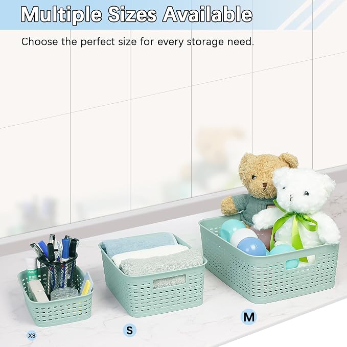Soddeph Plastic Storage Baskets for Cabinets, Household Pantry Organization with Handle,Organizer Bins for Room,Bathrooms,Under-Sink,Kitchen (Green, M-3PACK) - Image 4