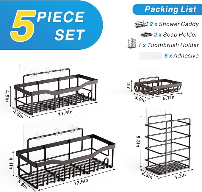 5-Pack Shower Caddy, No Drill Adhesive Shower Organizer, Rustproof Stainless Steel Bathroom Organizer, Space-Saving Bathroom Shelves for Apartment Essentials, Kitchen Storage Home Decorr-Larger - Image 7