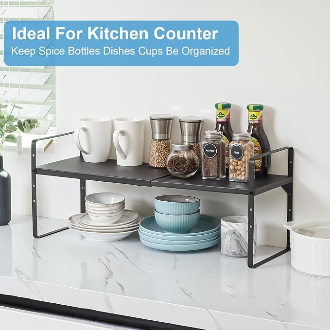 15.5 to 25.5 Inch Kitchen Cabinet Shelf Organizers，Kitchen Shelf Organizer | Adjustable Counter Organizer, Set of 4 Expandable Countertop Storage Shelves, Stackable Design, 30LBS Heavy Duty, Space Saver - Image 7