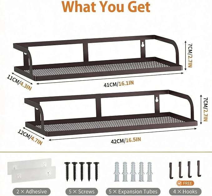 PUSDON 2-Pack 16.5" Extra Long Slim Hollowout Shower Caddy, Wall Mount Spice Rack & Bathroom Organizer, Mesh Bottom Cabinet Door Shelf Holds 50LBS - Vintage Bronze, Hollowout - Image 3