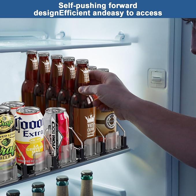 Drink Organizer for Fridge,12oz - Soda Can Dispenser for Refrigerator,Width Adjustable,Automatic Pusher Glide (White 10" D, 3ROWS) - Image 7