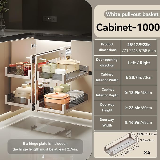 Blind Corner Cabinet Pull Out 13", 14.1", 15.3", 16.9", 2 Tier Kitchen Cabinet Organizer, Left & Right Open Compatible, Blind Corner Kitchen Cabinets - Image 3
