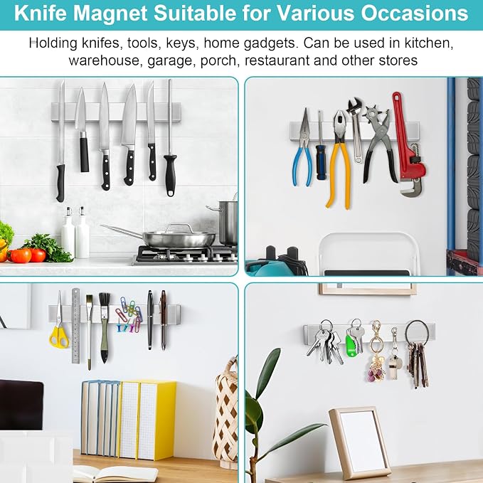 Magnetic Knife Holder for Wall 16 Inch Knife Magnetic Strip Refrigerator Knife Magnet Bar Wall Mount Knife Rack for RV Kitchen Utensil Holder Metal Tool Holder Knife Block for Kitchen Organization - Image 2