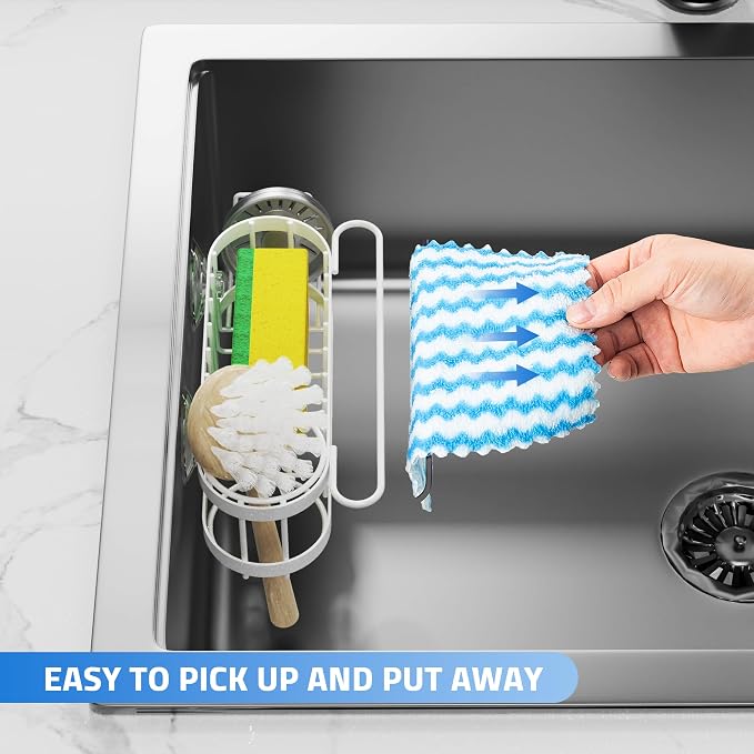 Cisily Kitchen Sink Caddy Sponge Holder in The Sink, Stainless Steel Kitchen Sink Organizer, Brush Holder, Dish Cloth Hanger, Sink Stopper Holder (Suction cup-White) - Image 4