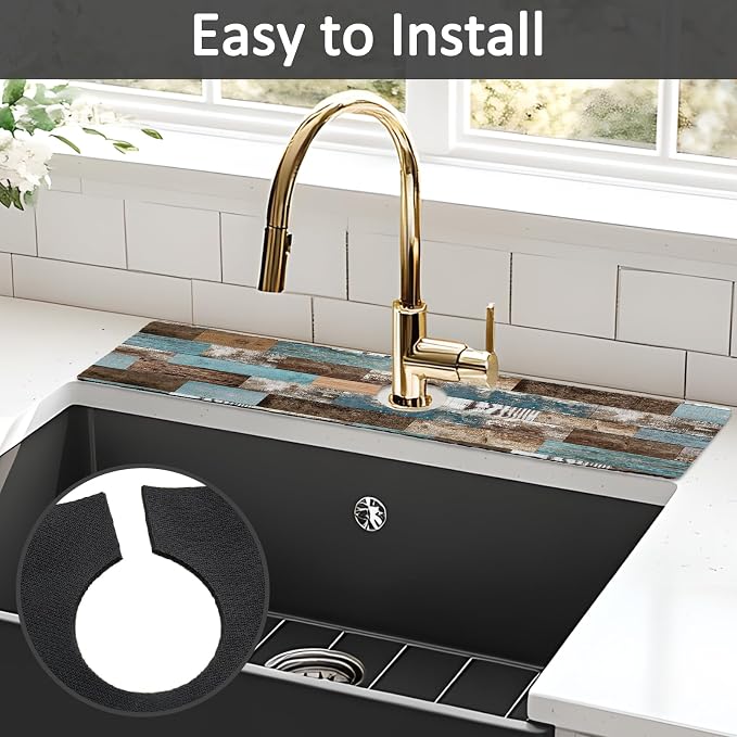 24" X 5.5" Kitchen Sink Splash Guard Faucet Mat Wood Grain Super Absorbent Fast Drying Faucet Guard & Draining Mat Sink Splash Guard Behind Faucet for Kitchen, Bathroom - Image 5