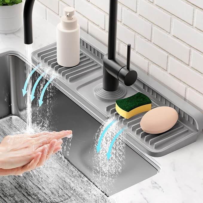 17.7'' Faucet Mat for Kitchen Sink Splash Guard[7° Slope Fast Self-draining][Snap Lock Fit] Folding Kitchen Sink Faucet Mat Splash Guard Kitchen Sink Area Water Splash Guard Behind Faucet Draining Mat by Snoquir