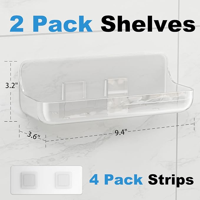 Adhesive Bathroom Shelves, 2 Pack Acryilc No Drill Stick on Shelf - Image 2