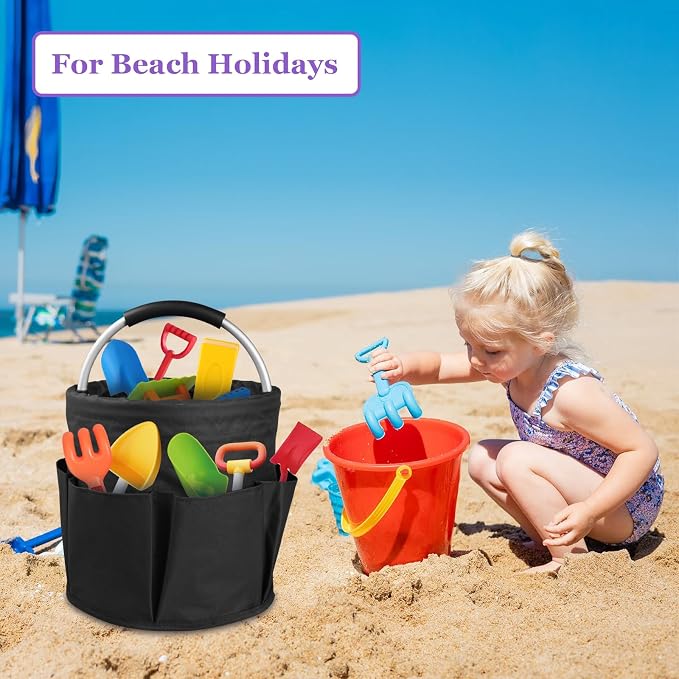 2Pcs 17L Cleaning Caddy with Handle, 600D Oxford Garden Tool Bag,Black+Pink | IHOMAGIC Cleaning Supplies Caddy with 6-Pocket, Water-Resistant Tool Bucket Organizer, Storage Basket for Family, Dorm, Hotel - Image 3