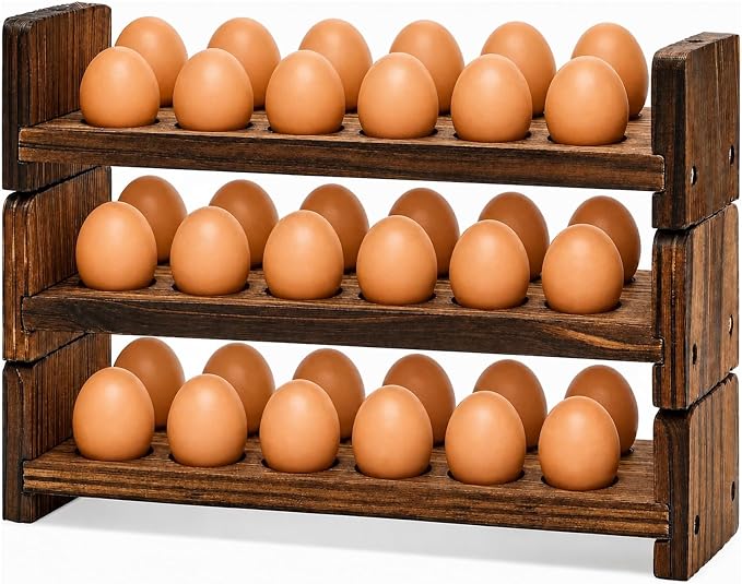 Wooden Egg Holder for Countertop 3 Layer Rack for 36 Eggs Stackable Storage Tray Organizer Rustic Home Kitchen & Country Decor Uneven Color Crafts, Need to Assemble by Wenqik