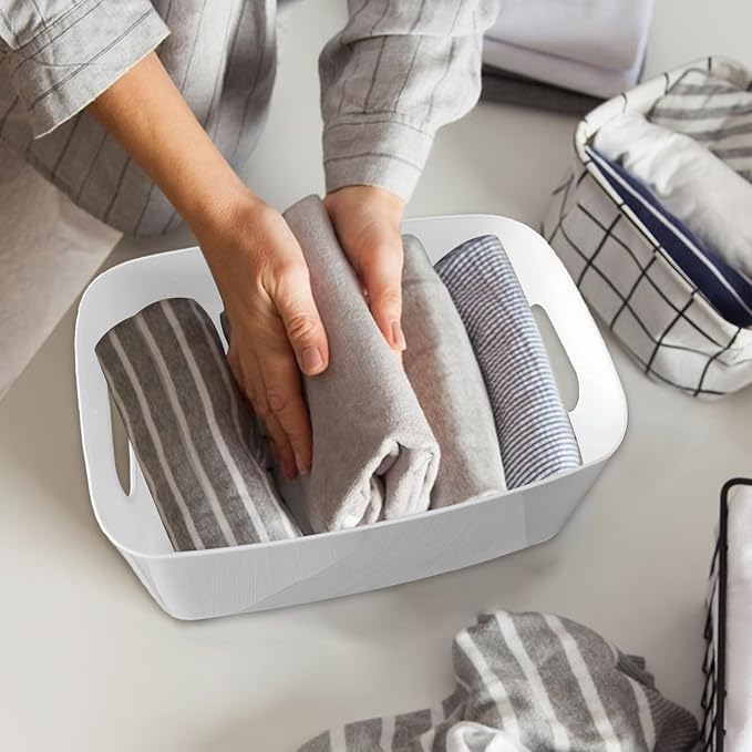 8 Pack Plastic Storage Bins and Baskets, White Storage Containers for Kitchen, Bathroom, Office, Under Sink Organizer, 4 Large and 4 Middle - Image 6