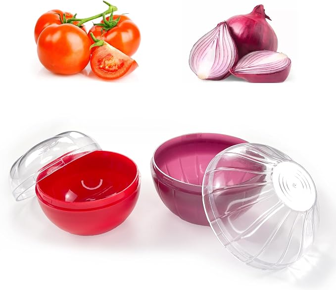 Fruit and Vegetable Shaped Savers Storage Containers for Fridge Vegetable | Magicaleast Onion Tomato Lemon Green Pepper and Garlic Containers - Image 2
