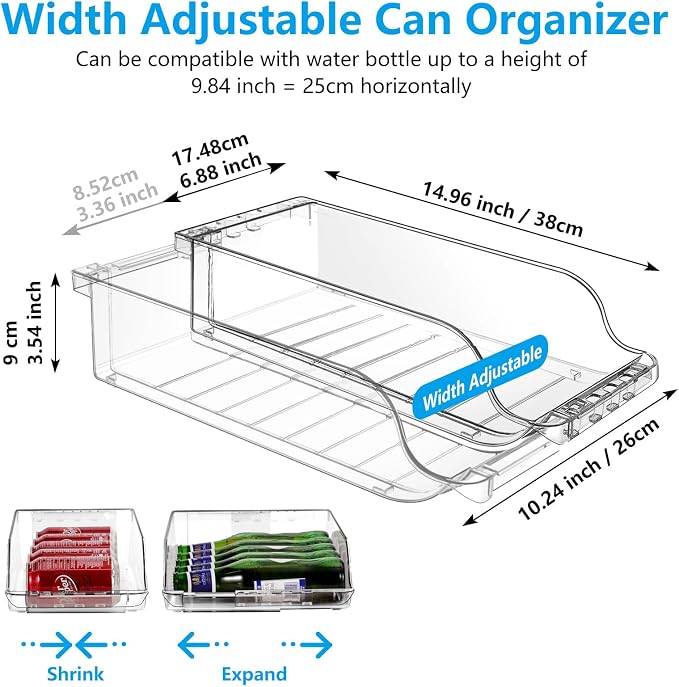 Clear Width Adjustable Soda Can Organizer for Refrigerator Fridge | Expandable Soda Can Dispenser for Beer Seltzer Soda Pop Can Soda Expand Organizer for Fridge Kitchen Pantry Storage Container - Image 2
