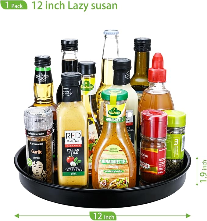 Amolliar Lazy Susan Organizer, 12" Metal Rotating Turntable Organizer Black | Lazy Susan for Cabinet Fridge, Pantry Organizer, Spice Rack Condiment Organizer for Kitchen, Countertop Bathroom Vanity Tray - Image 4