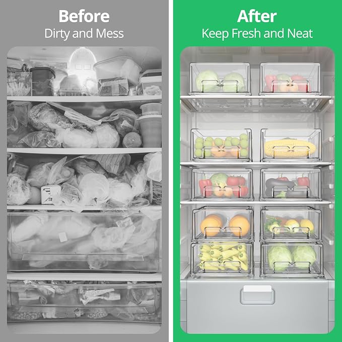 damynuo 2 Pack Refrigerator Drawers - Fridge Organizer Bins Stackable Storage Drawers, Clear Refrigerator Organizing Containers Pull Out Drawer for Fruit, Vegetable Storage and Keep Fresh - Image 5