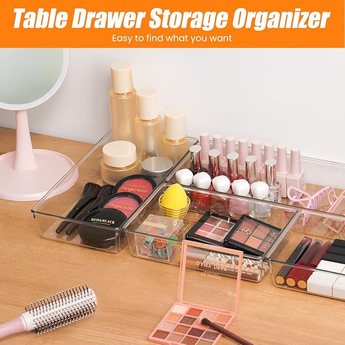 6 Pcs Large Size Clear Drawer Organizer Set, Acrylic Non Slip Non Cracking Kitchen Drawer Storage Tray Divider, Multifunctional Storage for Cosmetics, Bathroom, Tools, Kitchen and Office - Image 7