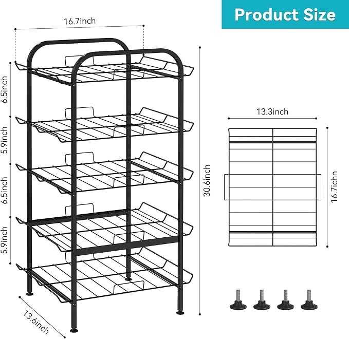 Water Bottle Organizer 5 Tier FreeStanding Water Bottle Storage Shelf Adjustable Water Bottle Holder Stand Metal Beverage Can Rack for Pantry Kitchen Party Black - Image 2