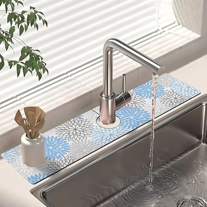 Dish Drying Mat for Kitchen Counter Matt, 2PCS 23"x15" Dish Drainer Mat & 24"x5.5" Sink Splash Guard, Super Absorbent Non-slip Rubber Backed - Image 4