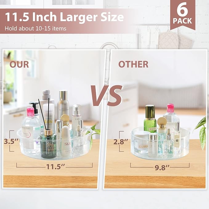 Guzon 6 Pack Lazy Susan Turntable, 11.5" Rotating Organizer with Handles | Pantry Organizers and Storage, Clear BPA-Free Spice Rack for Cabinet, Kitchen, Refrigerator, Table Top, Pantry, Countertop - Image 5