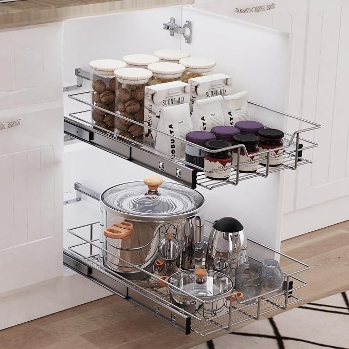 Pull Out Cabinet Organizer 18" W X 22" D, Chromed, Full Slide Out Drawers | For Kitchen Organizers and Storage, Pull Out Drawers For Cabinets Capacity Heavy Duty Caddy, Cabinet Shelves, Bathroom Pantry - Image 6