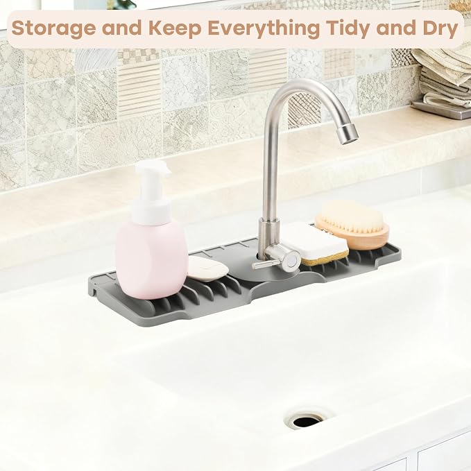 15.75 Inch Kitchen Sink Faucet Mat, Sink Protector&Splash Guard | Silicone, 10°Slope, Fast Self-draining, Snap Lock Fit, for Kitchen and Bathroom Countertop -15.75"x 5.51" - Image 7