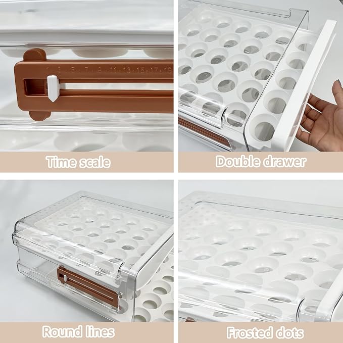 60 Egg Drawer Organizer for Refrigerator,2 Layers Transparent Egg Holder Tray for Fridge Stackable Eggs Storage Tray with Timescale - Image 5