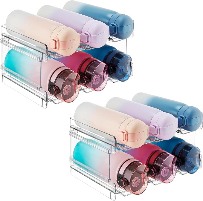 Lifewit 2 Tier Stackable Water Bottle Organizer for Cabinet, 2 Pack Plastic Bottle Holder Fits 6 Bottles/Tumblers up to 3.8" Diameter for Pantry/Countertop/Cupboard, 28 x 19 x 15 cm/11 x 7.5 x 5.7" by Lifewit
