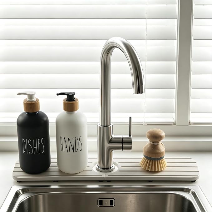 NiuYichee Faucet Mat for Kitchen Sink, Water Absorbing Diatomite Stone Tray | 17.3" x 3.9" Sink Coaster for Bathroom Counter, Stone Drying Mat, Sink Splash Guard, Fast Drying-Prevent Moisture, Pale Gray - Image 9