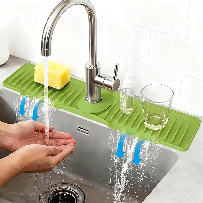 24" Silicone Faucet Mat for Kitchen Sink of The Lastest, Green | 8° Slope Fast Self-draining, Kitchen Sink Water Splash Guard, Behind Faucet Draining Mat, for Bathroom Kitchen Sink Area by Unknown