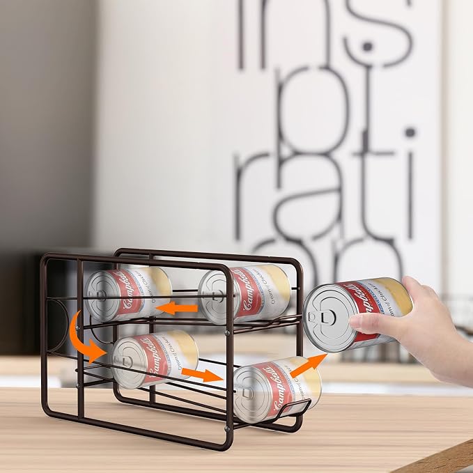 MOOACE 4 Pack Can Organizer for Pantry, Stackable Soda Can Dispenser Rack | Kitchen Canned Food Storage, Beverage Soup Cans Holder Drink Organizer for Cabinet Fridge, Bronze - Image 2