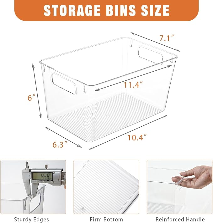 Freebat 12 Pack Pantry Organization and Storage,Clear Plastic Storage Bins | Large, Cabinet Organizer, Clear Plastic Storage Containers with Handle,Acrylic Storage Bins for Cabinet, Fridge - Image 2