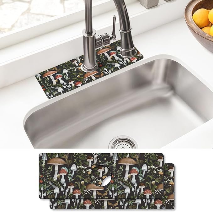 Sink Faucet Absorbing Mat, 2 Pack Drying Mat Around Faucet Sink Splash Guard Behind Faucet Sinkmat For Kitchen Bathroom Island Rv 15 * 5.5 Inch (38 * 14 cm) by BathtubMat