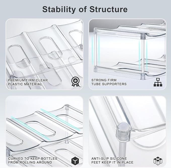 LARGER Compartment - Stackable Water Bottle Organizer Holder - for Stanley & Others' Large Tumbler - Clear Wine Rack, Cup Bottle Holder for Cabinet Home Countertop Fridge Pantry Shelf, 2 Tier Hold 6 - Image 7