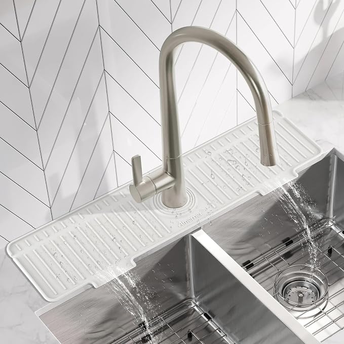 Kitchen Sink Splash Guard, 20IN Longer Silicone Faucet Guard & Draining Mat, Bathroom and Kitchen Sink Organizer, Sink Faucet Mat Water Splash Guard Behind Faucet Accessories Gadget, 20” x 5.5”, White - Image 8