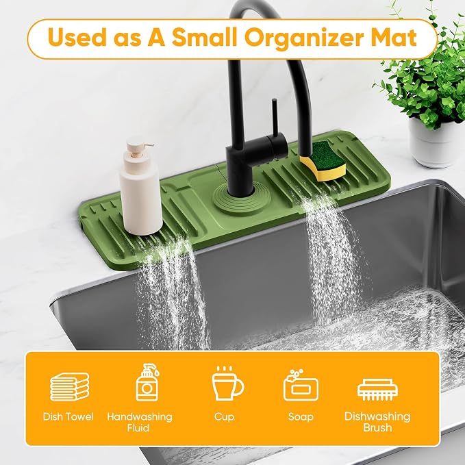 14.6 inch Faucet Mat for Kitchen Sink Splash Guard[7° Slope Fast Self-draining][Snap Lock Fit]Kitchen Sink Faucet Mat Splash Guard Kitchen Sink Area Water Splash Guard Behind Faucet Draining Mat - Image 7