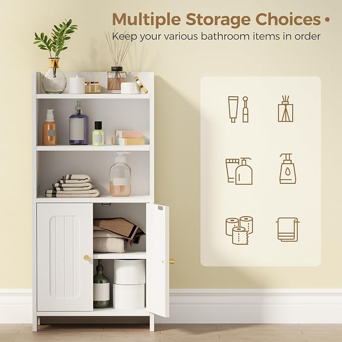 BEWISHOME Bathroom Storage Cabinet,Small Floor Cabinet,Toilet Paper Cabinet | with 2 Doors and Shelves, Bathroom Organizers and Storage for Small Spaces, White 7.9" D x 14.6" W x 31" H YYG08W - Image 5