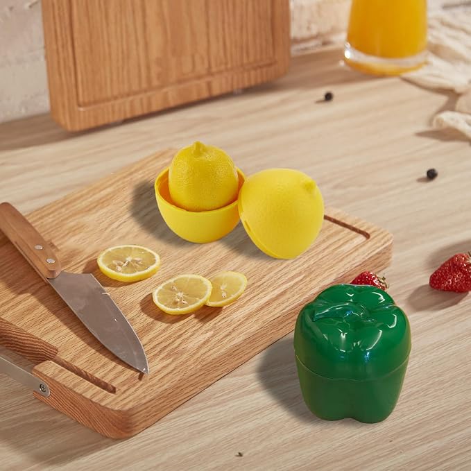 Vegetable and Fruit Storage Containers for Refrigerator, Pack of 2 | Green Pepper and Lemon Storage, Food Storage Containers with Lids - Image 3