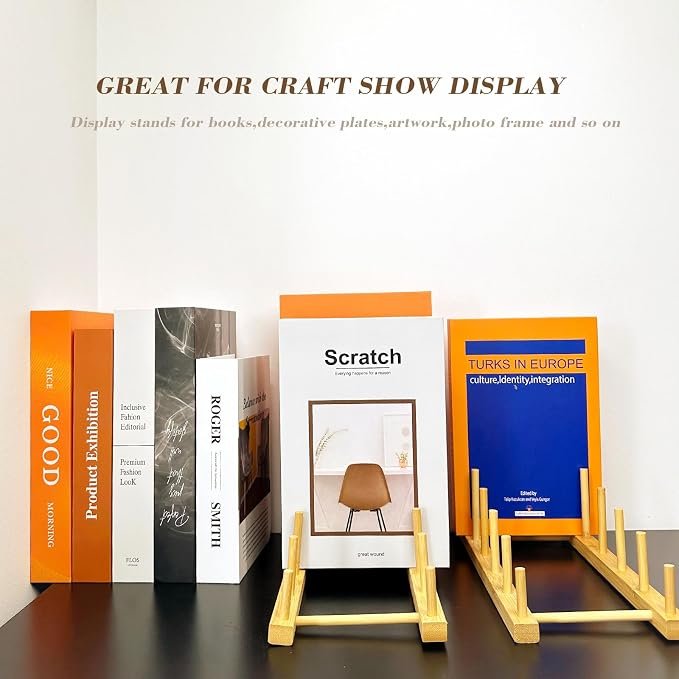 Plate Display Stands, 2 Pack 5-Slot Wooden Plate Holder Organizer | Sturdy Craft Show Display Stand for Art Prints, Book, Photo, Picture Frame, Plaque, Platter and Tabletop Decor - Image 7
