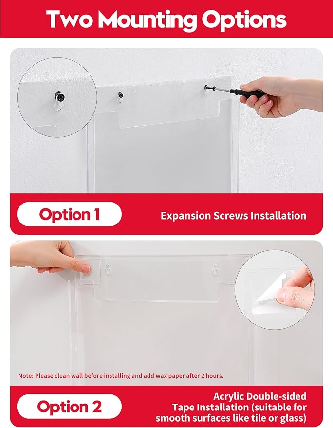 Wall-Mounted Parchment Paper Sheets Holder, Wax Paper & Deli Wraps Organizer for 10×10in/12×12in, Clear Acrylic Dispenser with Screws & Tapes for Kitchen & Bakery, Holds 100–200 Sheets - Image 6