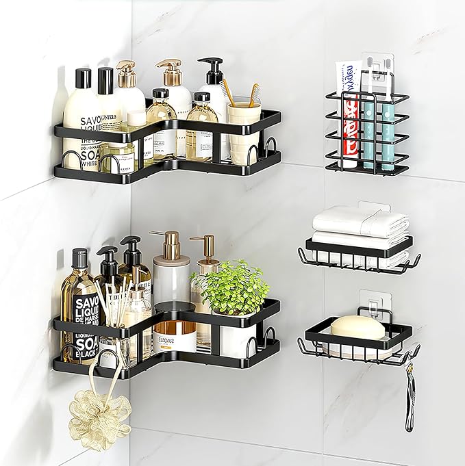14 Pack Heavy Duty Shower Caddy Adhesive Replacement, 55 LB Hold | Up to 55 LB hold; Waterproof Shower Shelf Adhesive in 3 Hook Styles for Caddies, Shelves, Soap Holders and Racks. - Image 7